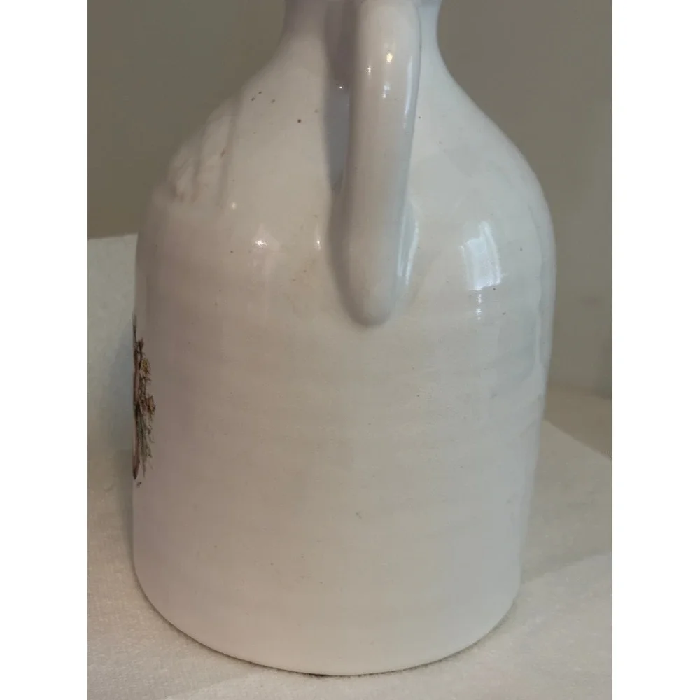 Clintonville Ceramic Whiskey Jug White Stoneware Fruit Decal Peach Berry Decor